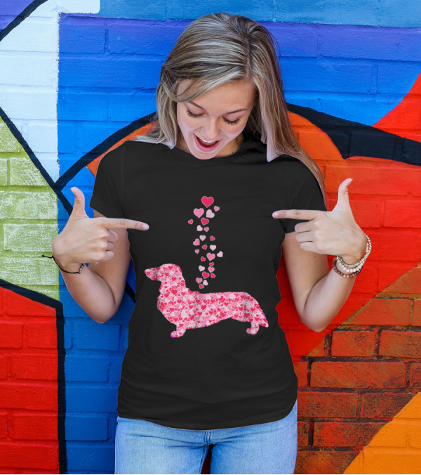 Dachshund Filled With Hearts Cute Dog Lover Valentines Day T-Shirt