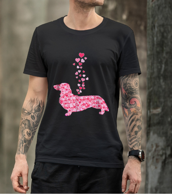 Dachshund Filled With Hearts Cute Dog Lover Valentines Day T-Shirt