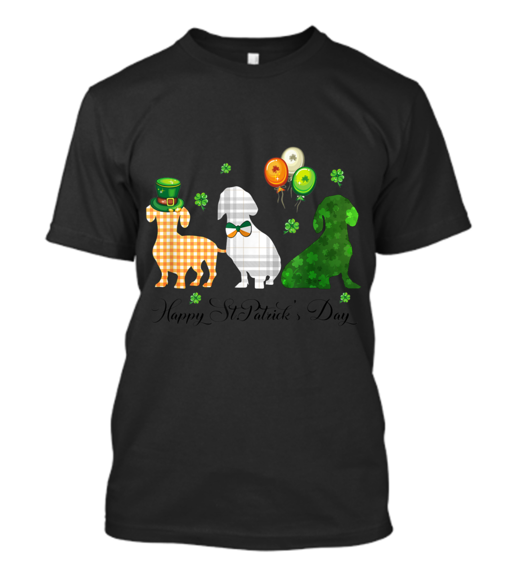 Happy St. Patrick's Day Irish Flag Three Dachshund Dogs Shamrock Balloons T-Shirt