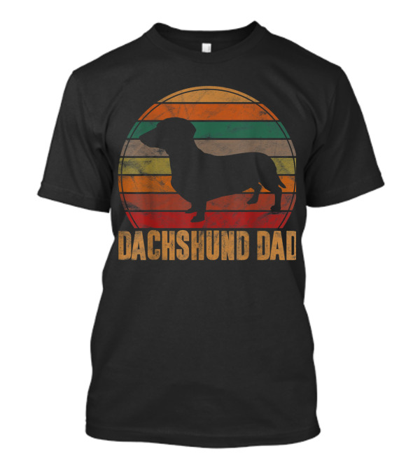 Dachshund Dad Retro Doxie Daddy Dog Owner Silhouette Vintage Sunset T-Shirt