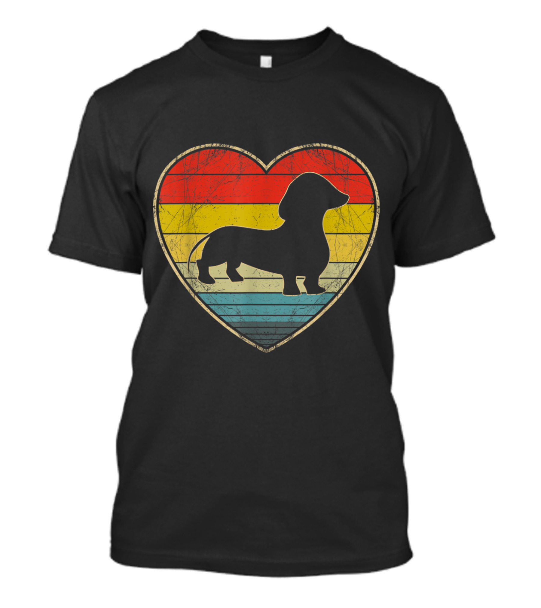 Vintage Dachshund Heart Silhouette Retro Stripes T-Shirt