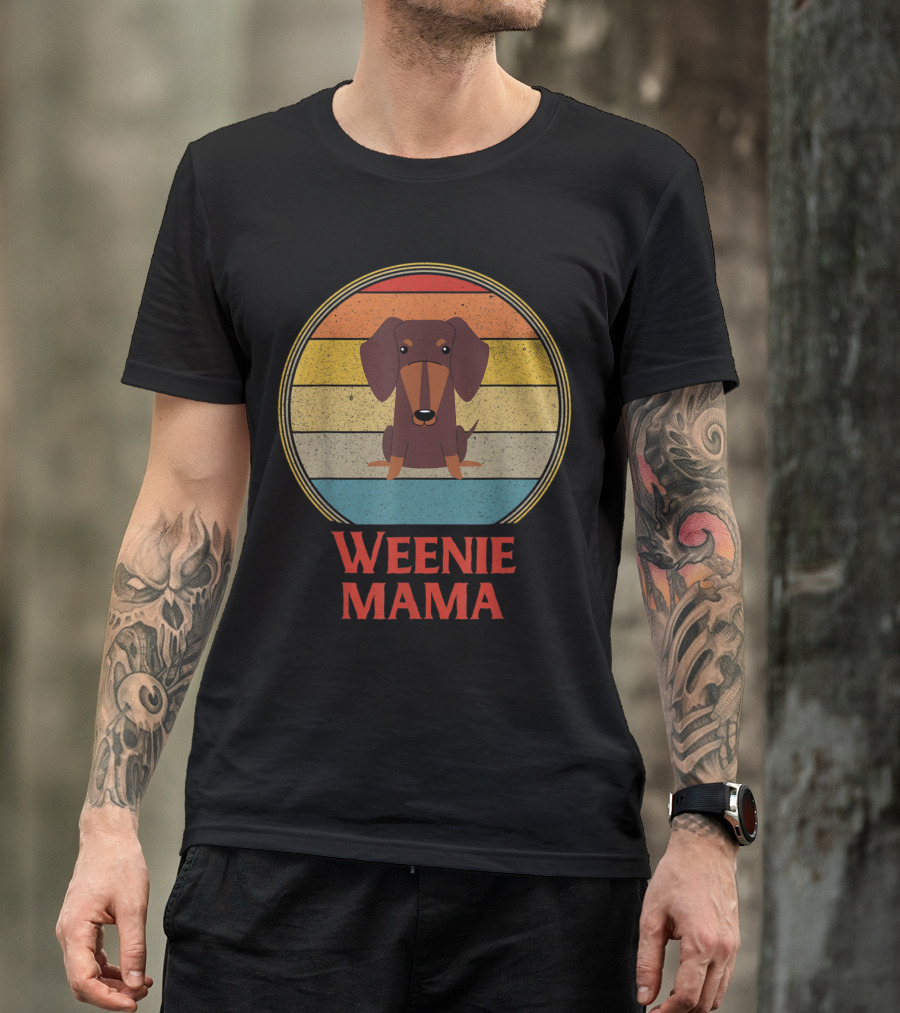 Vintage Weenie Mama Funny Dachshund Retro Rainbow Stripes T-Shirt