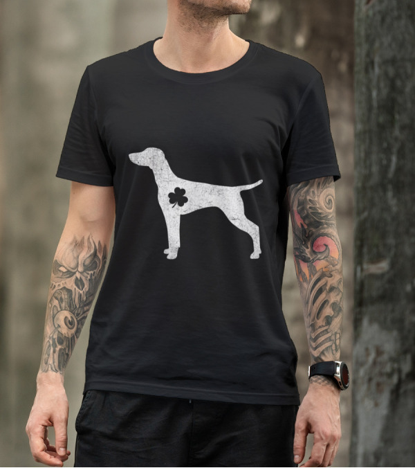 Vizsla Dog Silhouette Shamrock Patrick Day T-Shirt