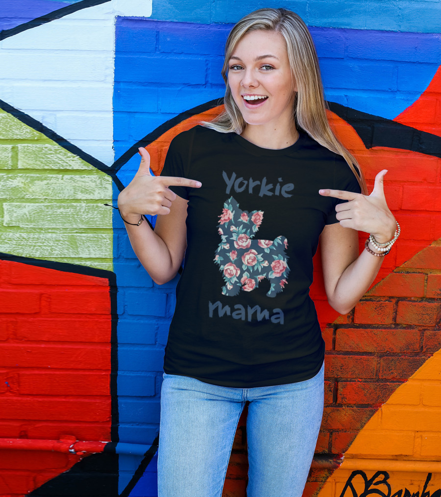Yorkie Mama Floral Pattern Lover Mom Clothes T-Shirt