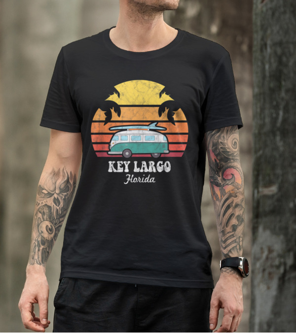 Key Largo Florida VW Camper Retro Sunset Palms Surfing 80S T-Shirt