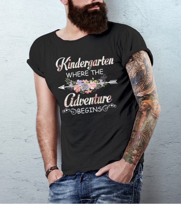 Kindergarten Where The Adventure Begins Floral Arrow T-Shirt