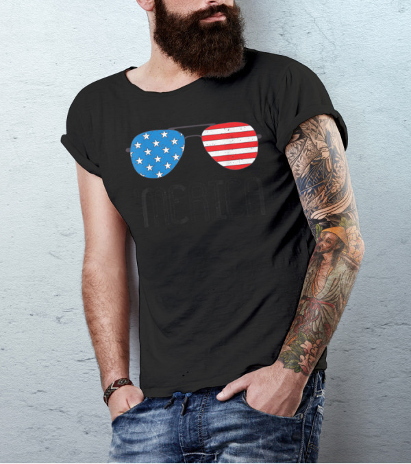 'Merica American Flag Aviators 4th July Stars And Stripes Toddler T-Shirt