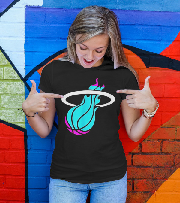Miami Heat Basketball Neon Vice Flame Ball T-Shirt