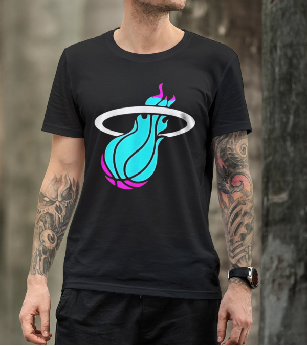 Miami Heat Basketball Neon Vice Flame Ball T-Shirt