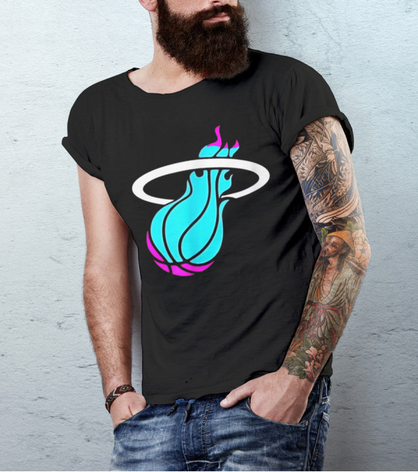 Miami Heat Basketball Neon Vice Flame Ball T-Shirt