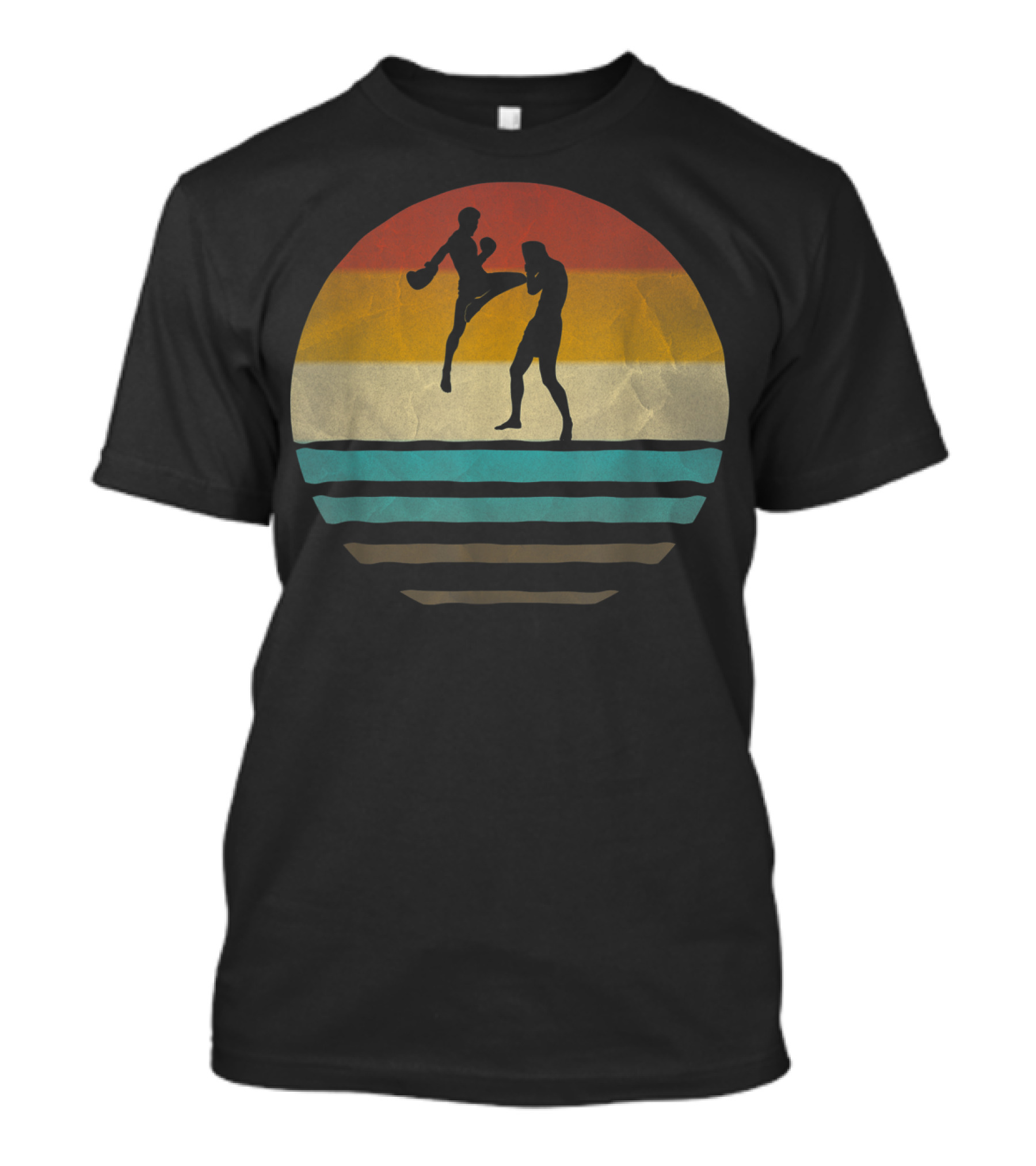 Muay Thai Retro Silhouettes Vintage 70s Sunset T-Shirt