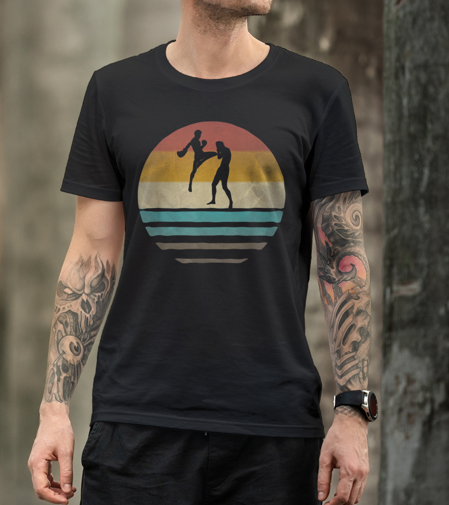 Muay Thai Retro Silhouettes Vintage 70s Sunset T-Shirt