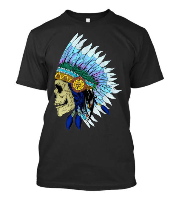 Native American Skull Feathered Indian Headdress T-Shirt