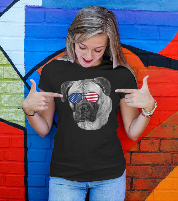 Patriotic Mastiff Dog Merica USA Sunglasses 4th Of July T-Shirt