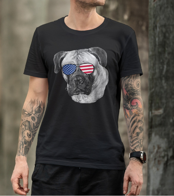 Patriotic Mastiff Dog Merica USA Sunglasses 4th Of July T-Shirt