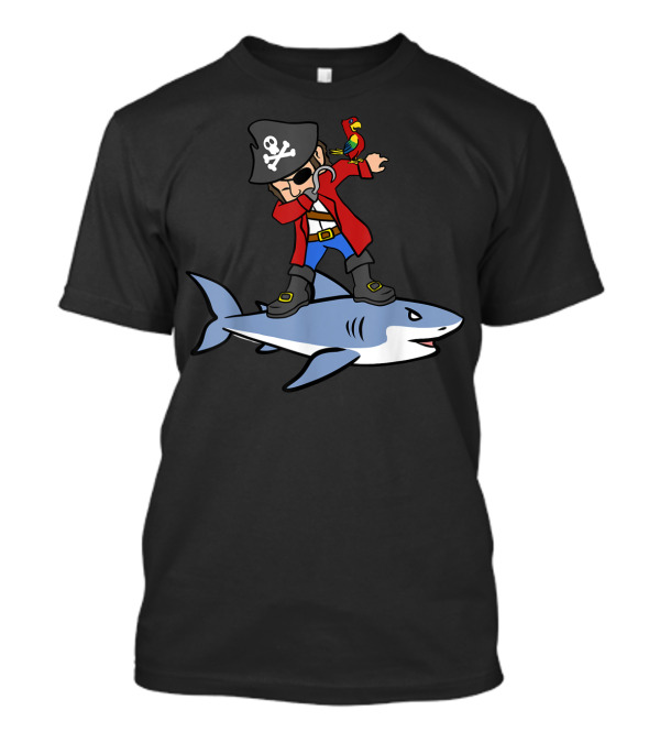 Pirate Dab Pose On Shark With Parrot T-Shirt