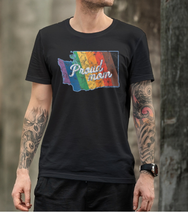 Proud Mom Rainbow Washington State Map T-Shirt