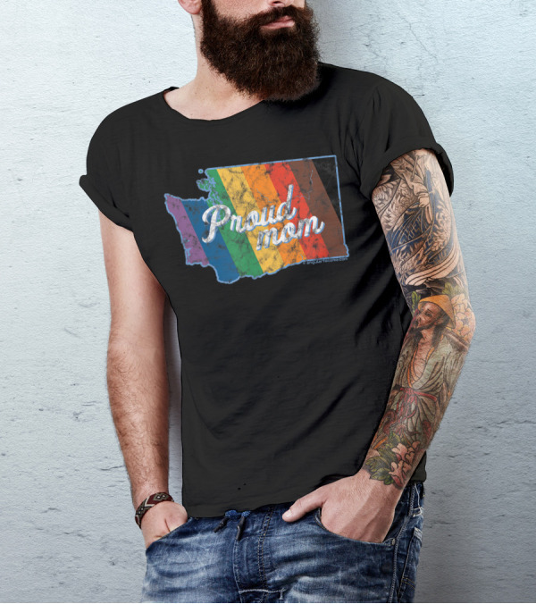 Proud Mom Rainbow Washington State Map T-Shirt