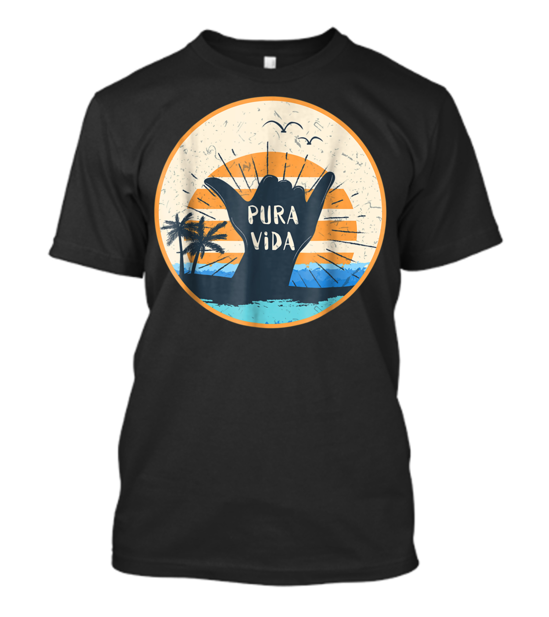 Pura Vida Shaka Sign Costa Rica Surfing Sunset Beach Scene T-Shirt