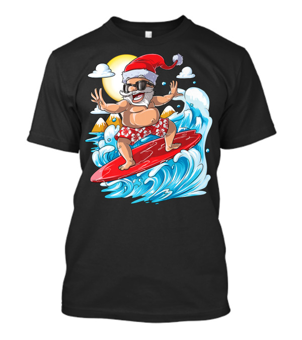 Santa Surfing Hawaiian Christmas Summer Surfing Adventure T-Shirt
