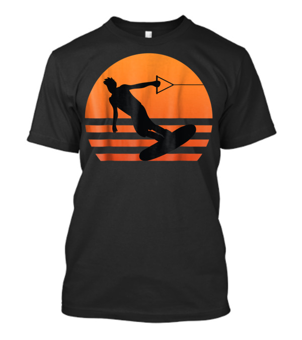 Sunset Wakeboarder Silhouette On Water At Sunset T-Shirt