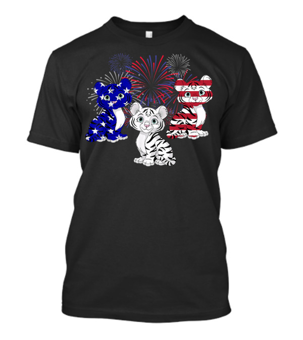 Tigers American Flag Fireworks Independence 4th Of July T-Shirt