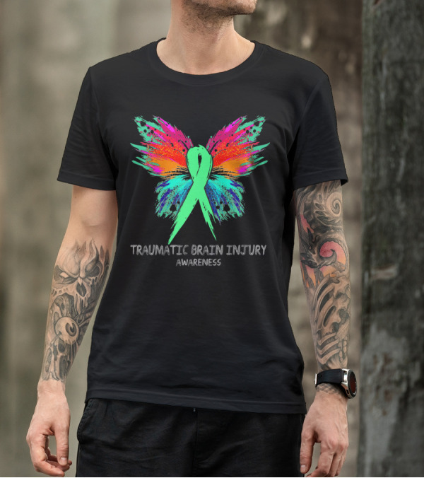 Traumatic Brain Injury Awareness Butterfly Ribbon Wings T-Shirt