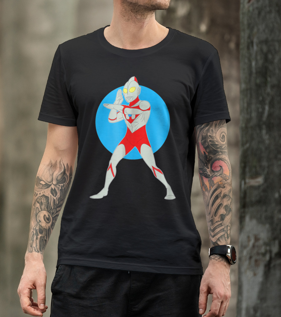 Ultraman Iconic Pose With Blue Circle Background T-Shirt