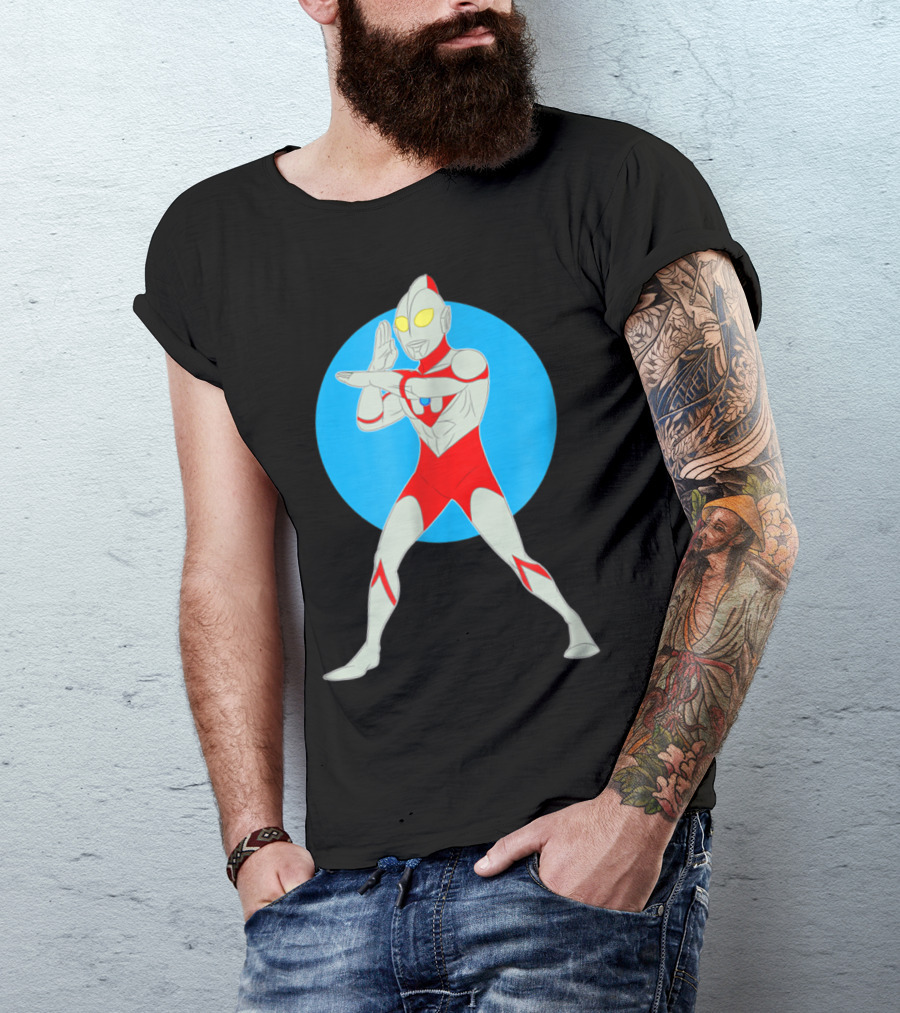 Ultraman Iconic Pose With Blue Circle Background T-Shirt