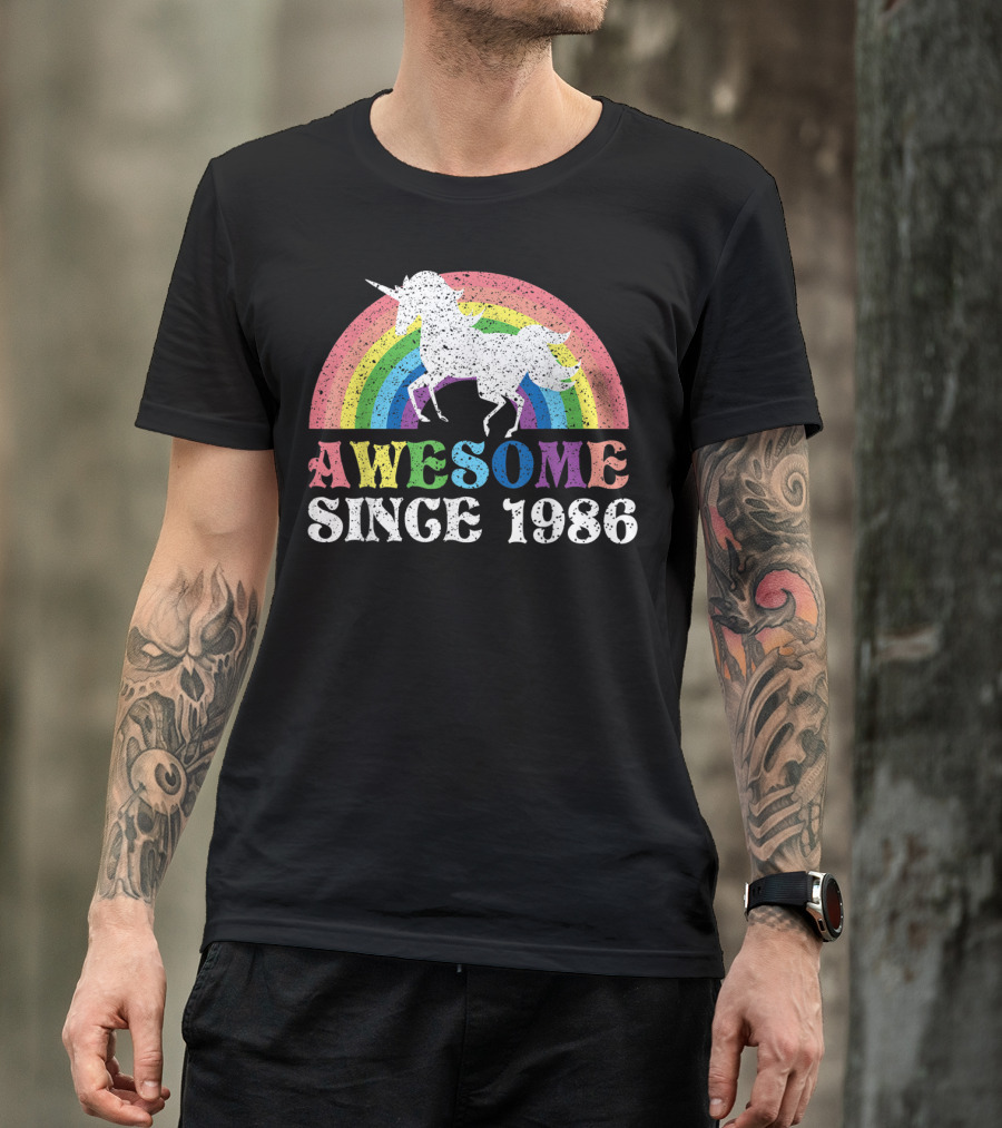 Awesome Since 1986 Unicorn Birthday Rainbow T-Shirt