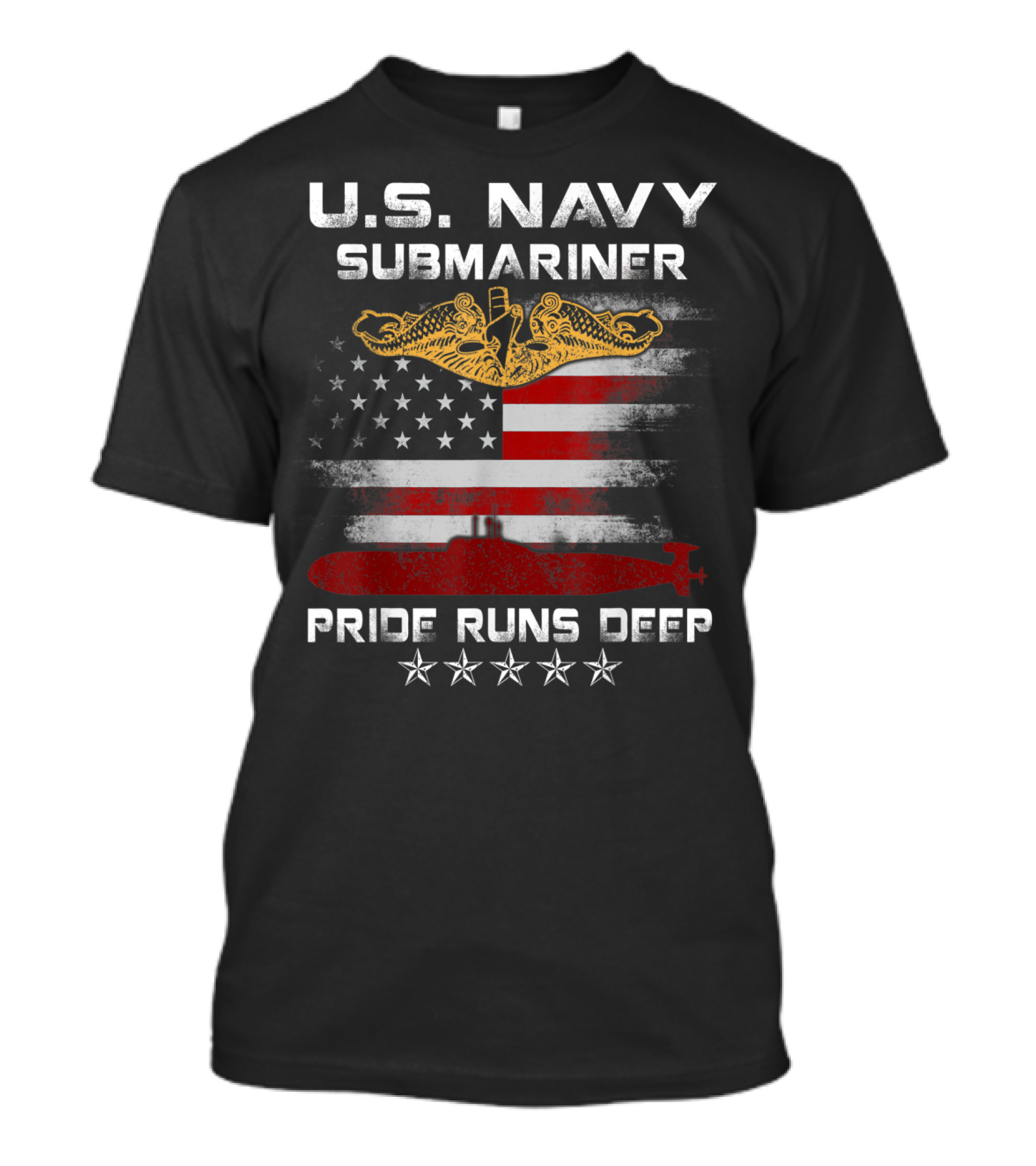U.S. Navy Submariner Veteran Pride Runs Deep American Flag Submarine T-Shirt