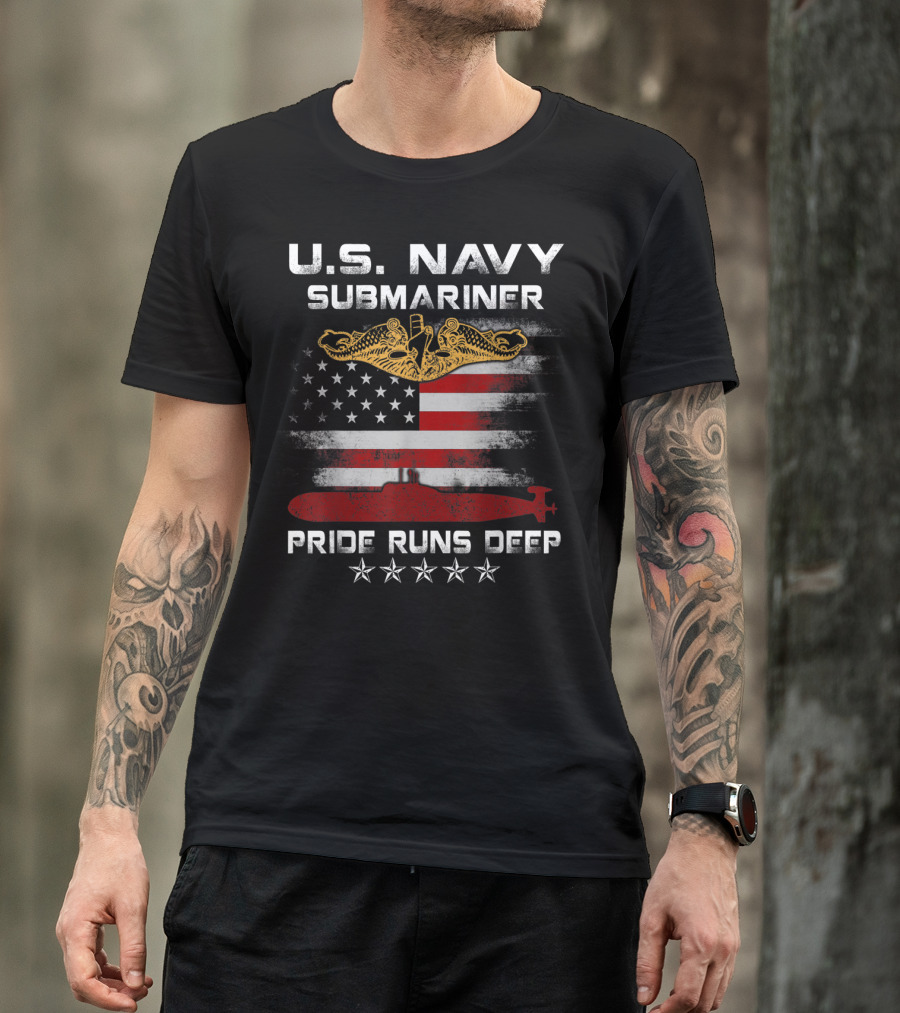 U.S. Navy Submariner Veteran Pride Runs Deep American Flag Submarine T-Shirt