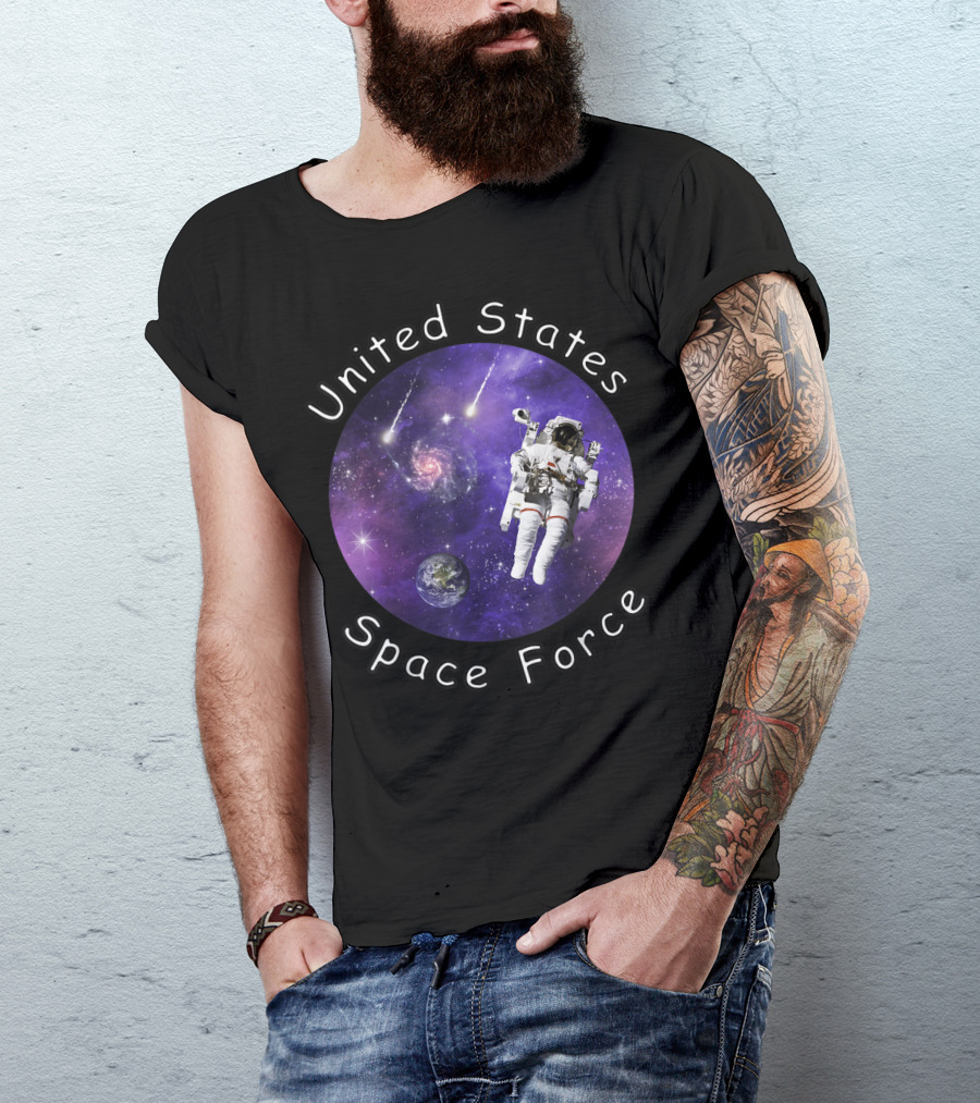 United States Space Force Astronaut Floating In Cosmic Galaxy T-Shirt