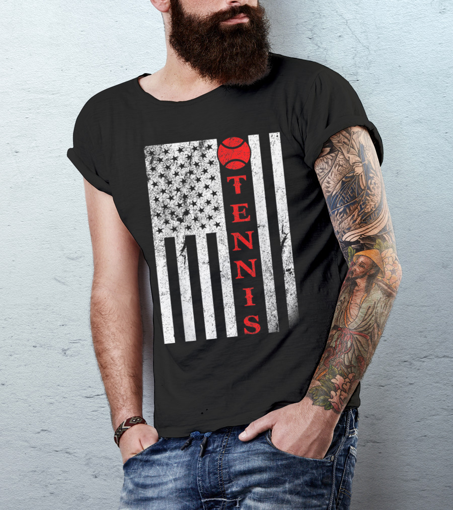 Vintage American Flag Red Tennis USA T-Shirt