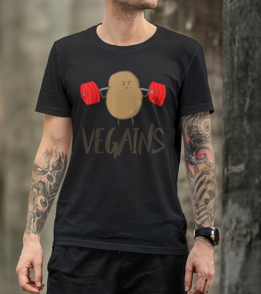 VEGAINS Potato Lifting Weights Plant Powered T-Shirt