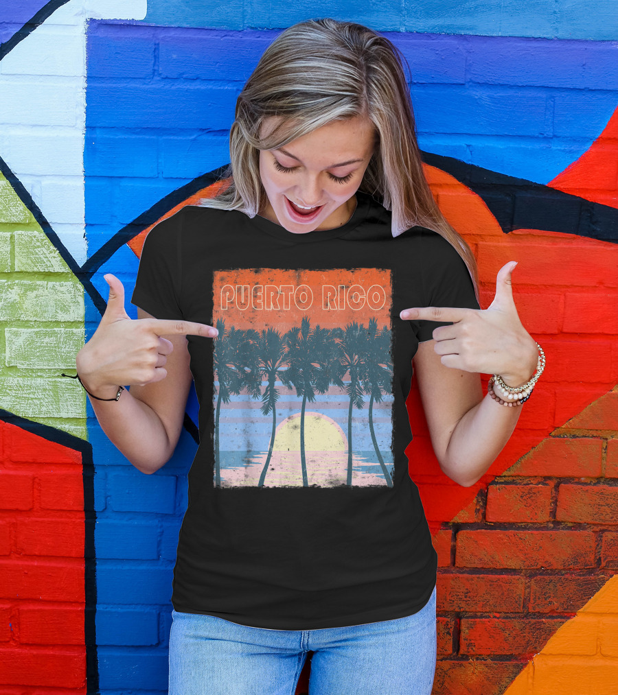 Vintage Sunset Puerto Rico Palm Trees Souvenir T-Shirt