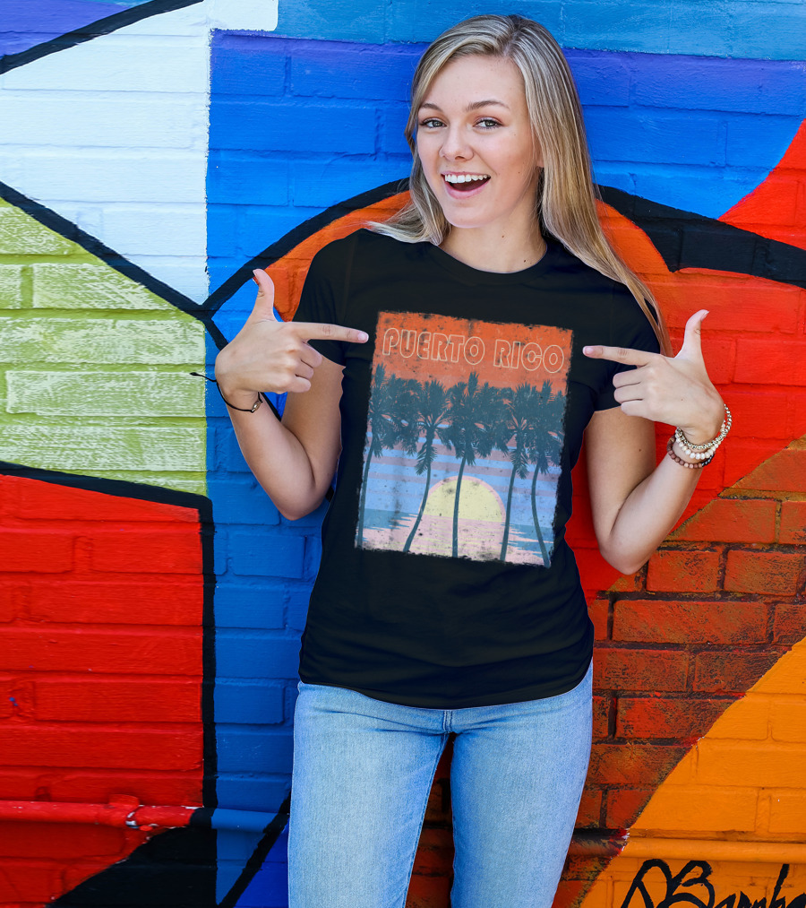 Vintage Sunset Puerto Rico Palm Trees Souvenir T-Shirt