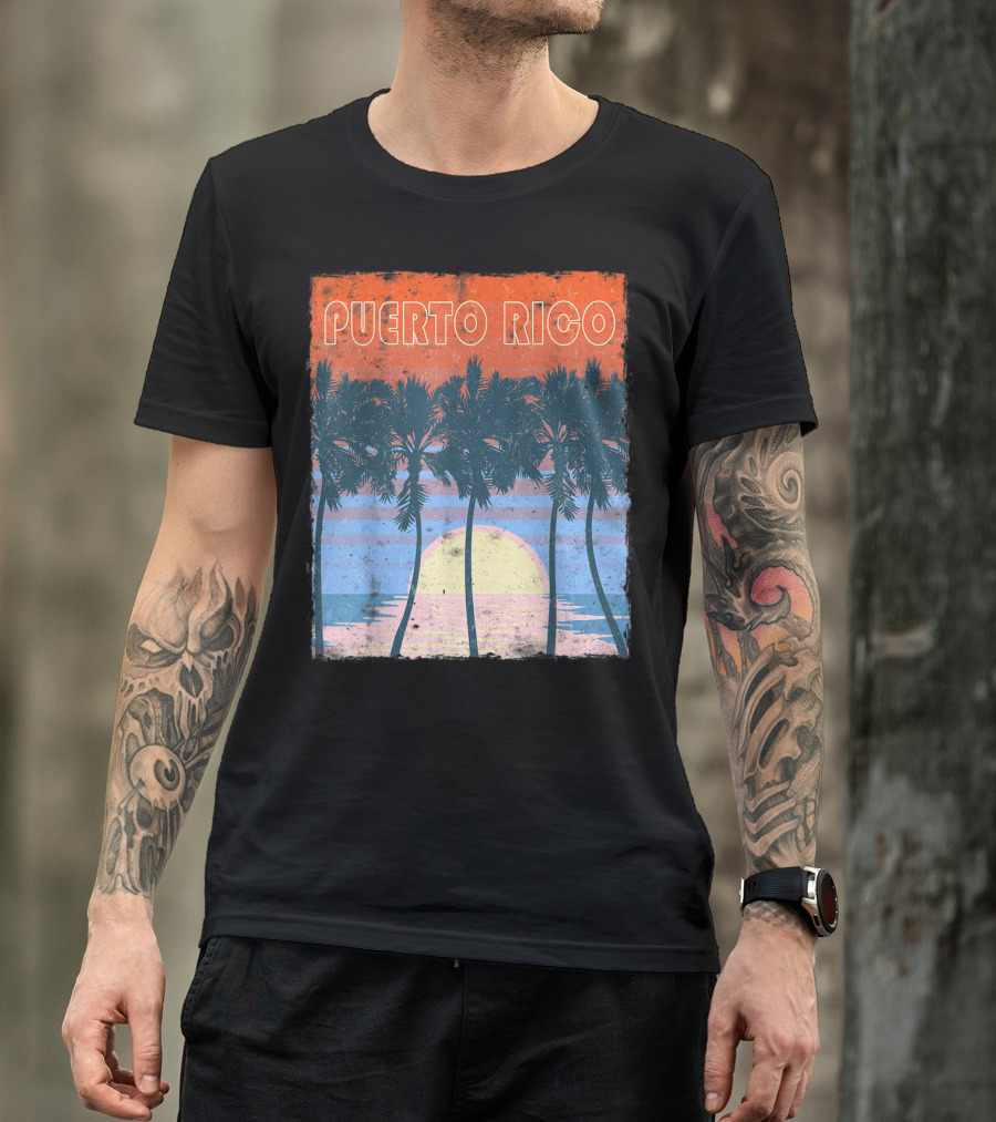 Vintage Sunset Puerto Rico Palm Trees Souvenir T-Shirt