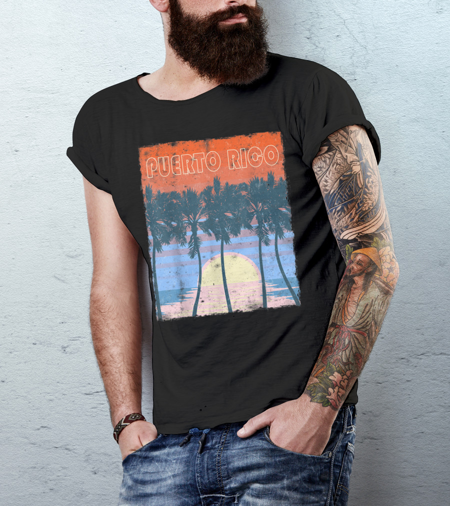 Vintage Sunset Puerto Rico Palm Trees Souvenir T-Shirt