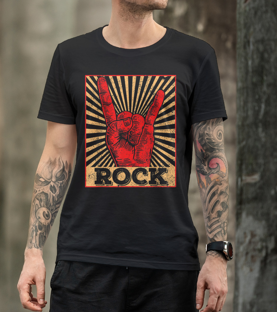 Vintage Rock N Roll Hand Gesture Symbol Bold Red T-Shirt