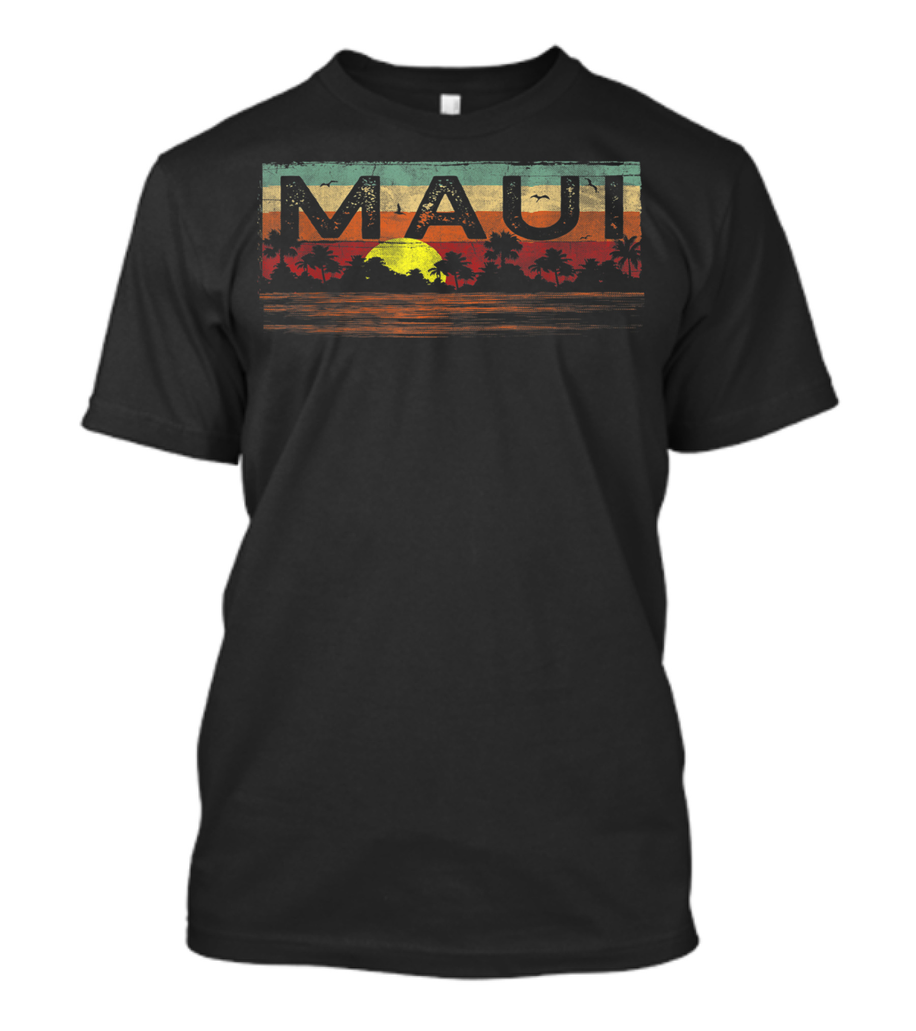 Vintage Tropical Sunset Maui Hawaii Palm Trees And Ocean Scene T-Shirt