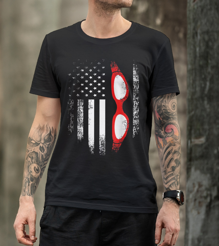Vintage USA American Flag Red White Swim Goggles T-Shirt