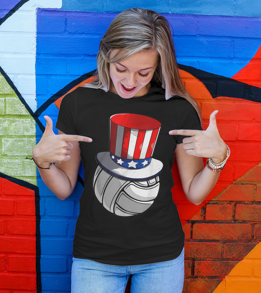 Patriotic Volleyball With USA Flag Hat T-Shirt