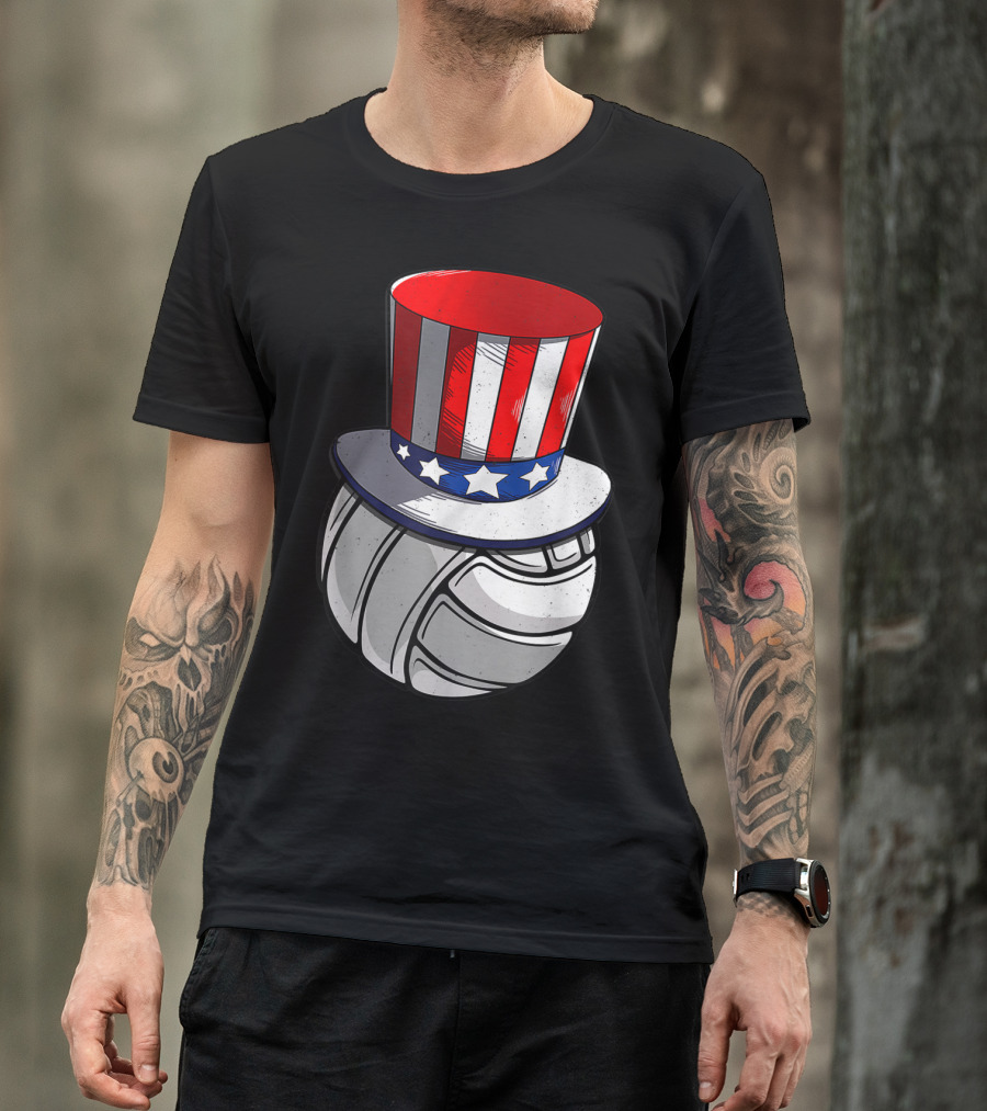 Patriotic Volleyball With USA Flag Hat T-Shirt