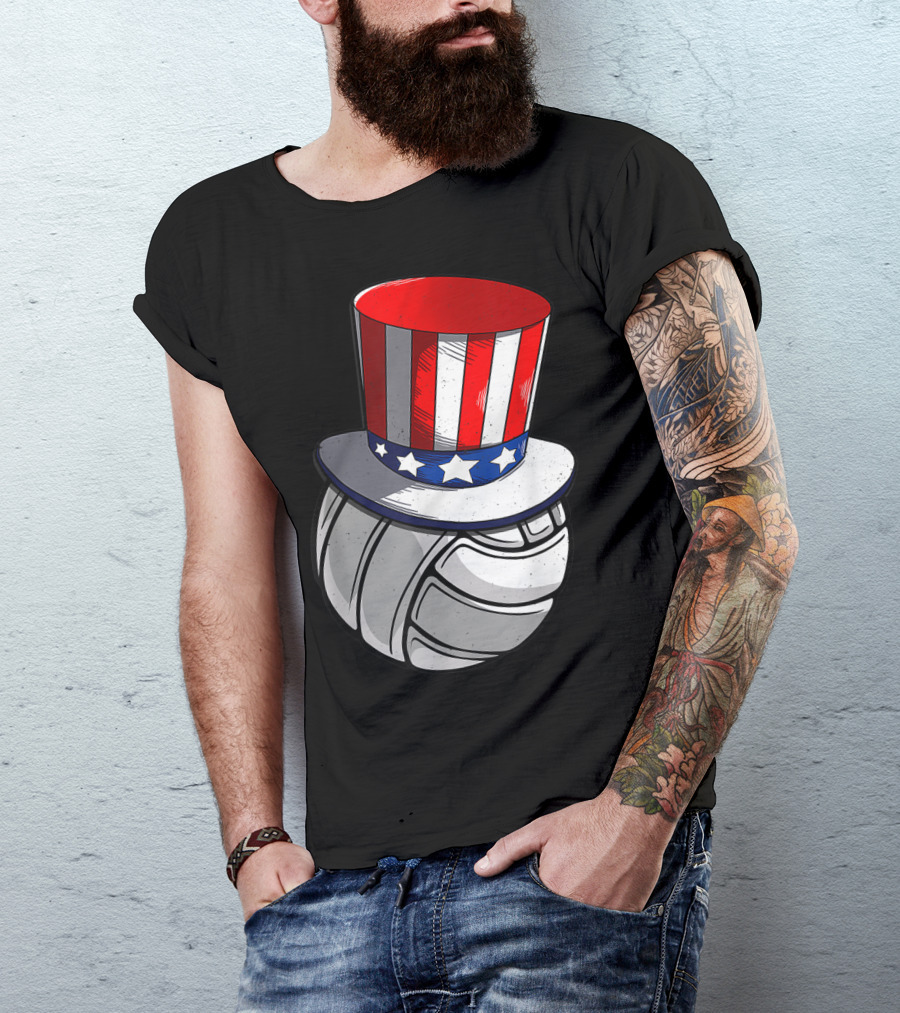 Patriotic Volleyball With USA Flag Hat T-Shirt