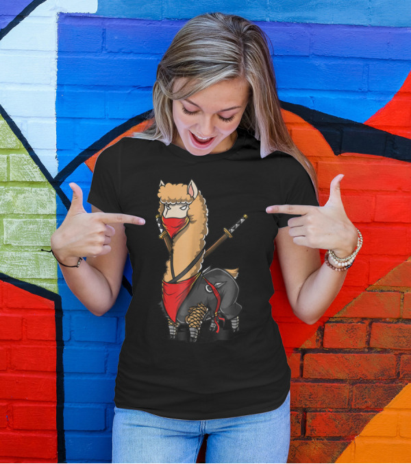 Llama Ninja Samurai Alpaca Martial Arts Warriors T-Shirt