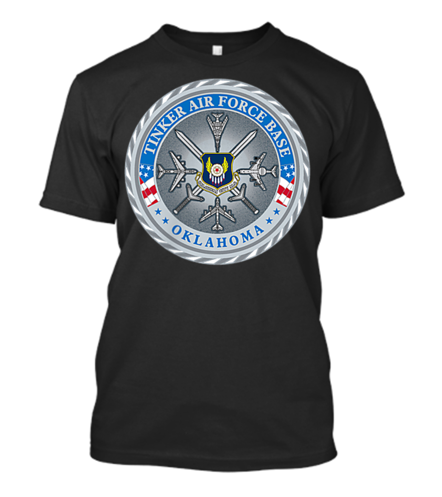 Tinker Air Force Base Oklahoma Military Veteran Seal With Aircraft And Emblem T-Shirt