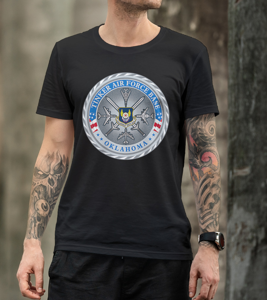 Tinker Air Force Base Oklahoma Military Veteran Seal With Aircraft And Emblem T-Shirt