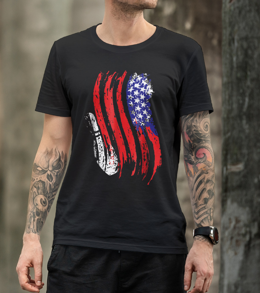 USA Patriotic Flag Tenpin Bowling T-Shirt
