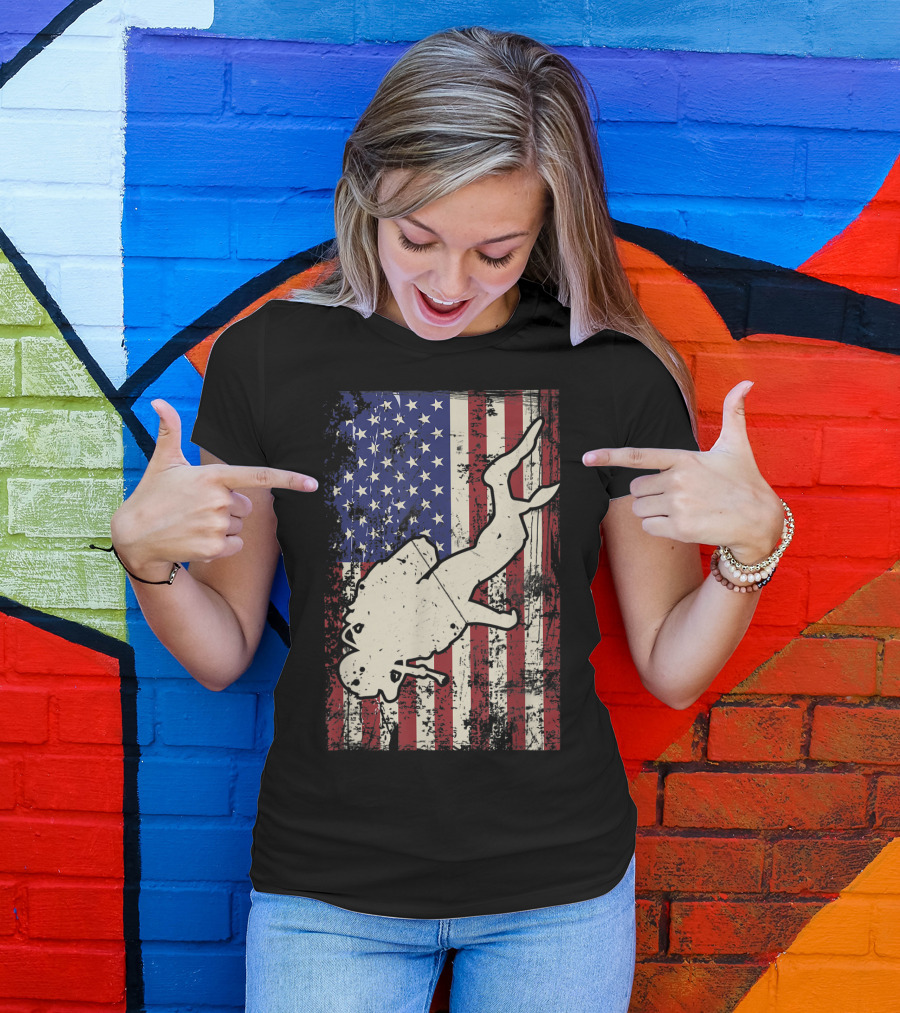 Usa Flag Scuba Diving Diver Freediving Retro T-Shirt